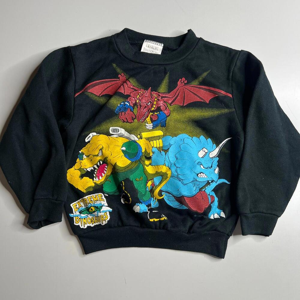Vintage 1997 Extreme Dinosaurs Cartoon Sweatshirt Retro 90s Crewneck Black‎